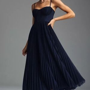 Anthropologie Hutch Navy Blue Pleated Midi Dress